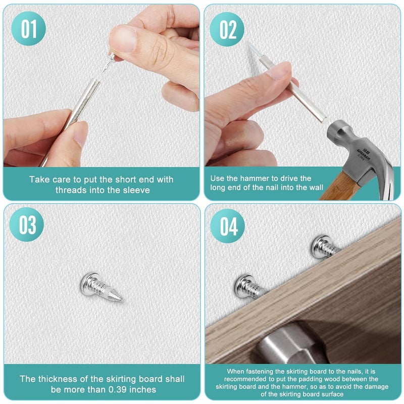 Krttwwx 300PCS Double-Head Skirting Thread Seamless Nail, Double-Headed Nails, Invisible Screws & Specific Sleeve Tool, for Seamless Skirting Thread with Solid Wood Baseboard. - Image 4